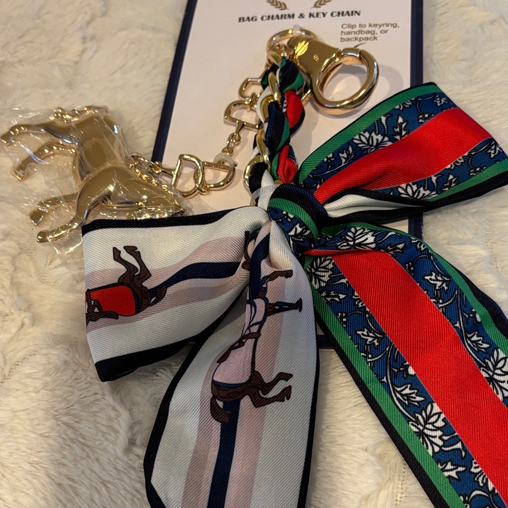 Piper k  Gold Tone Horse and ‎ Multicolor Scarf Bag Charm Key Chain